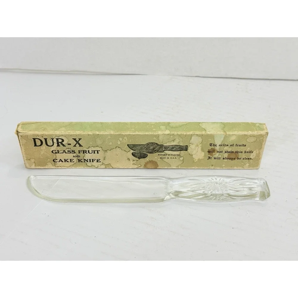 Vintage Dur-X Glass Fruit &‎ Cake Knife w/ Original Box USA Patent D112059